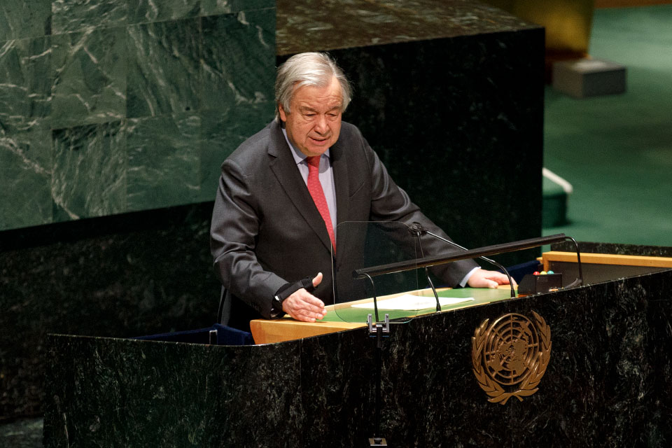 UN Secretary-General Antonio Guterres addresses the 66th Session of the Commission on the Status of Women on 14 March.