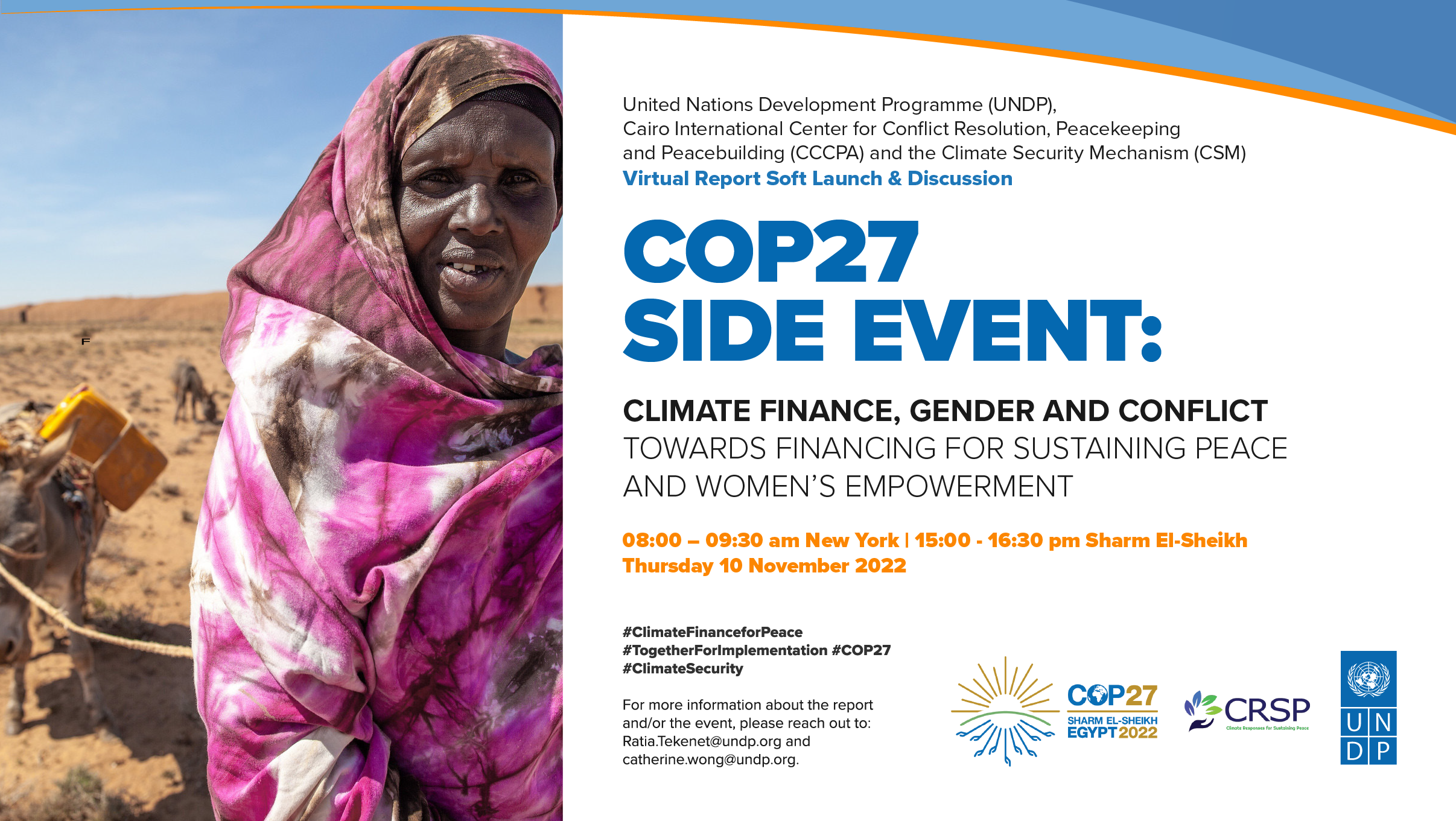 Flyer for the COP27 Side Event on Climate Finance, Gender and Conflict