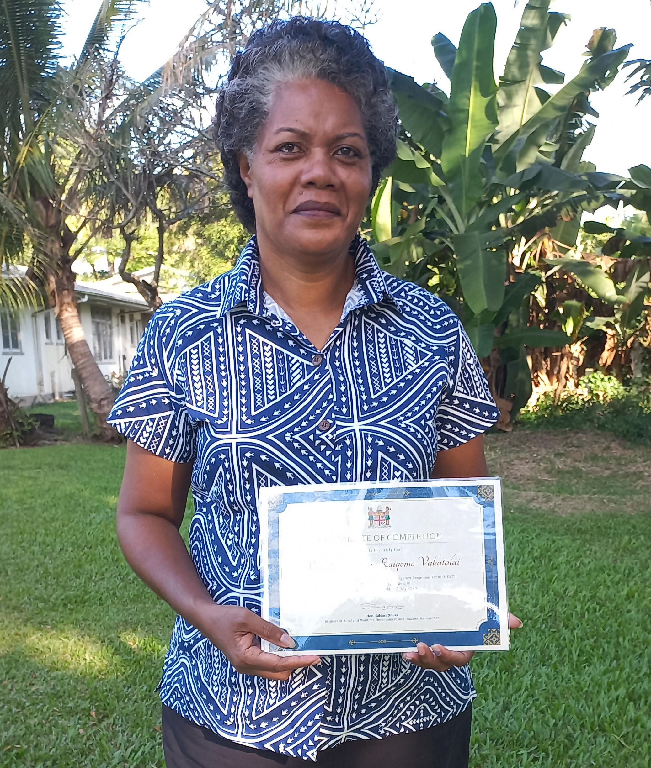 Vani Vakatalai with her NERT Certificate.