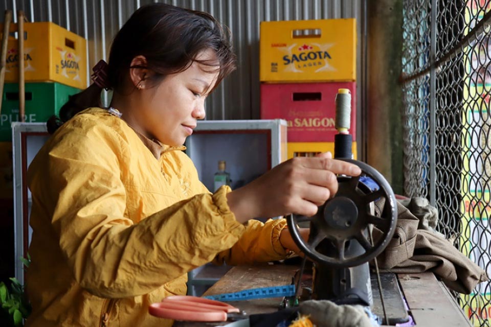 Woman using a sewing machine