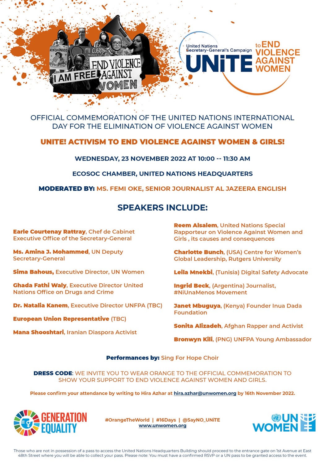 UNiTE to end violence against women flyer and agenda