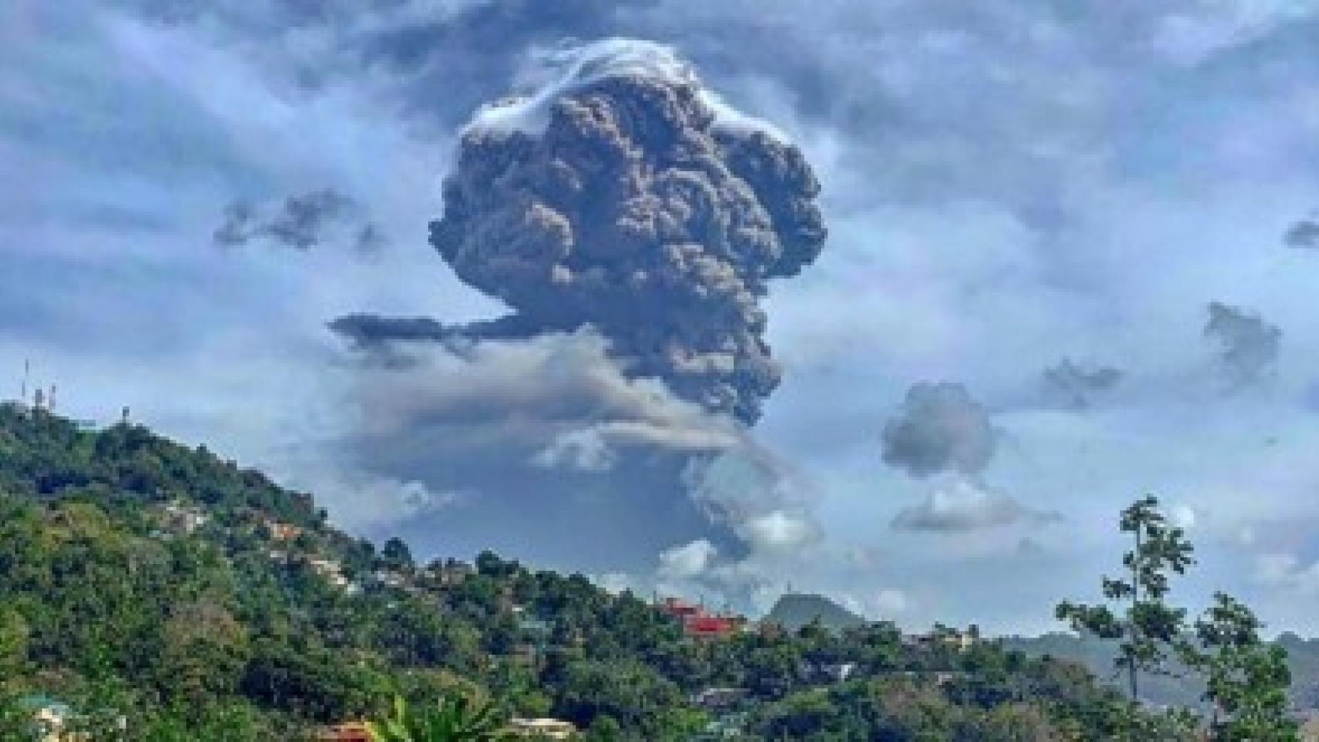 Smoke plumes from a volcano